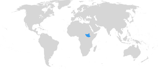 Südsudan auf der Weltkarte